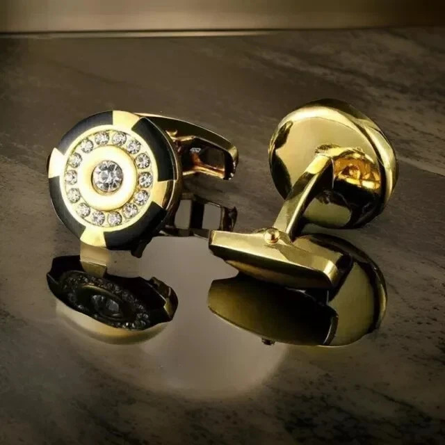 2Ct Round Cut Lab Created Diamond Wedding Men's Cufflinks 14k Yellow Gold Plated