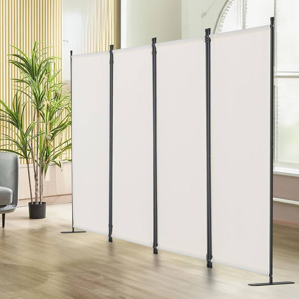 4 Panel Room Divider Folding Privacy Screen Fabric Partition White