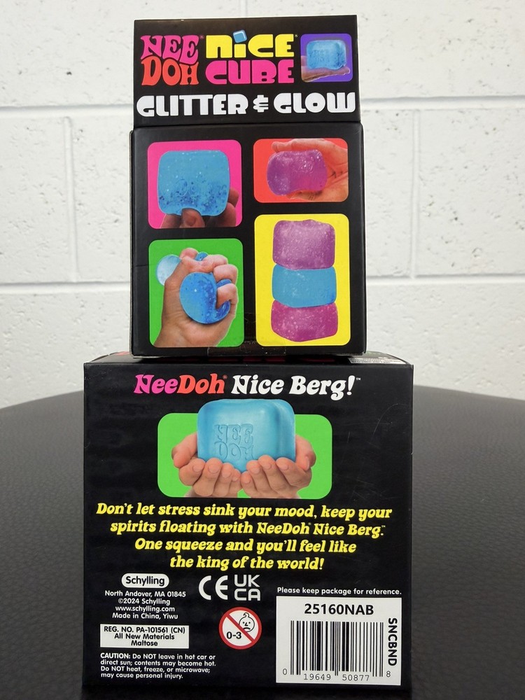 Bundle of 2 NeeDoh Nice Cube Squishy Glitter 🩷& Glow and Nice Berg Cube💙