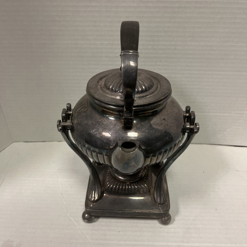 Antique Tiffany Co Repousse Tea Pot Warming Cradle Tilting Silver Plated