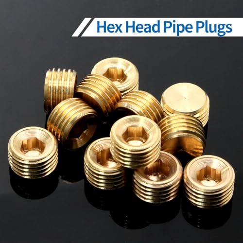 1/4" NPT Male Plug, Brass Internal Hex Thread Pipe Plug, Hex Countersunk Head