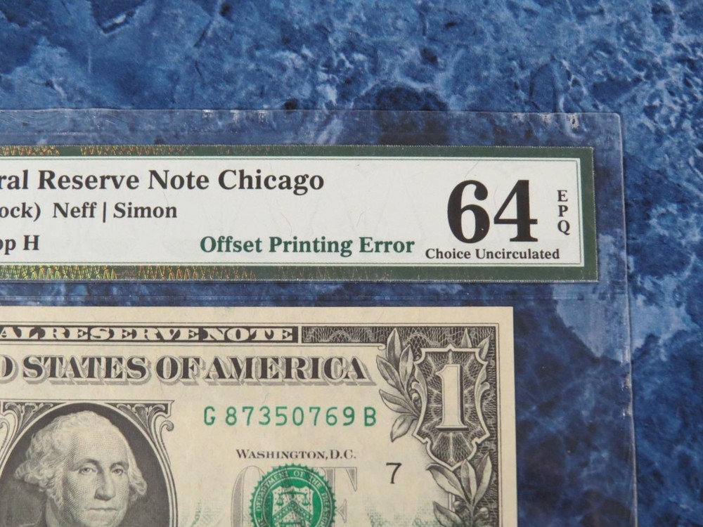 2 1974 $1 FR Notes Chicago Offset Printing Error PMG 64EPQ – Consecutive Serials