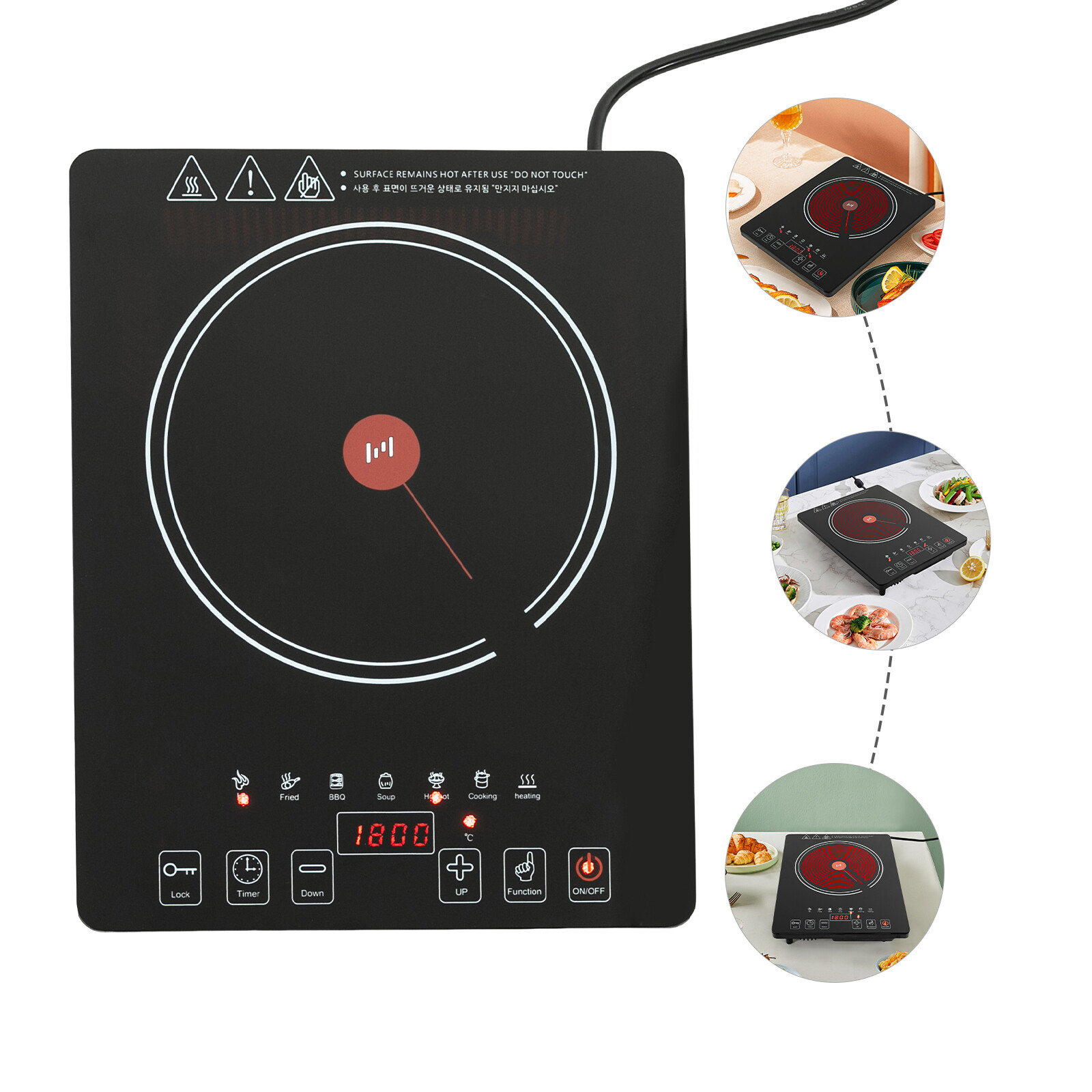 Electric Cooktop Burner Cooktop Stove Top Built In Countertop LED Touch 1800W