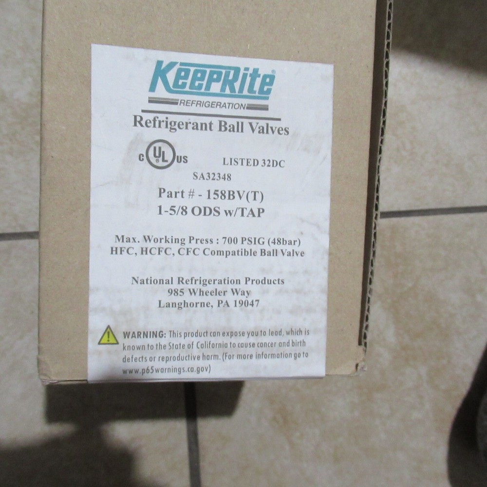 KeepRite 158BV(T) Refrigeration Ball Valve With Tap, New