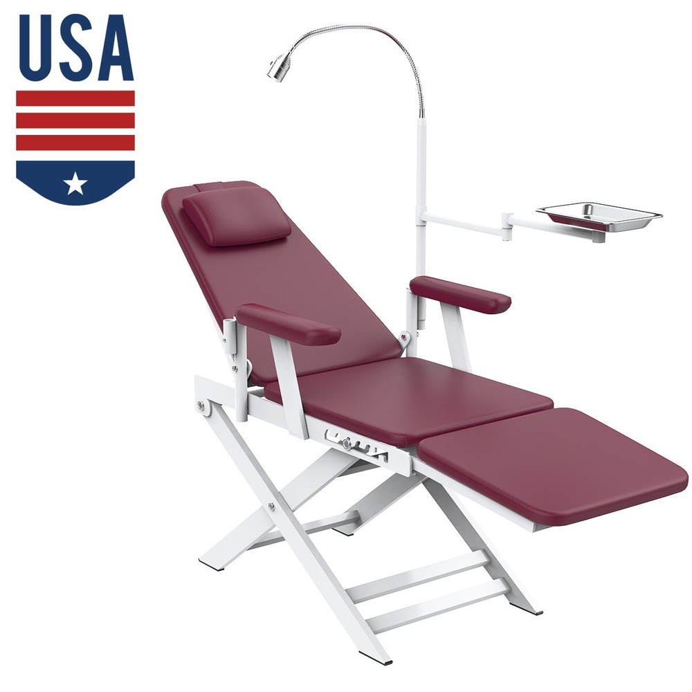 Dental Portable & Practical Adjustable Folding Chair With LED Light + Tray Ruby