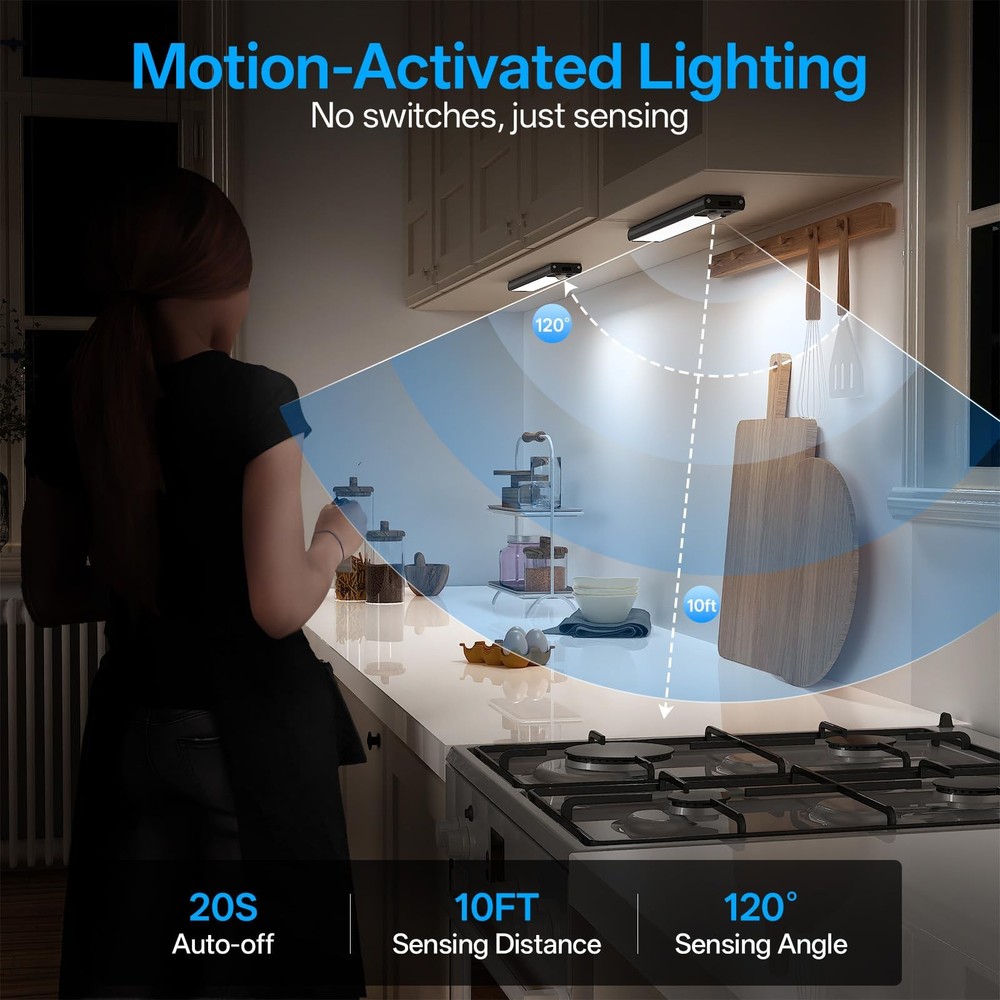 Under Cabinet Lighting Wireless,Motion Sensor Light Indoor Rechargeable,3Colo...