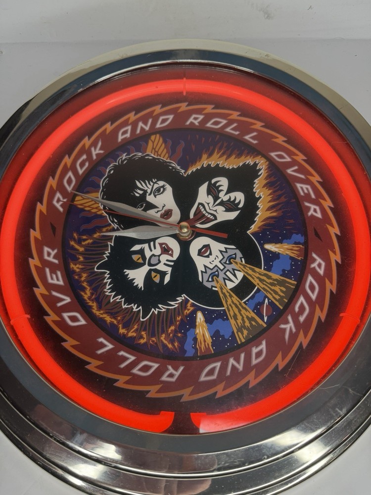 Kiss - Rock and Roll Over Wall Neon Clock ~ Red Light, 15"
