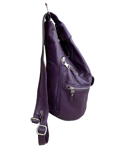 Purple Roma Leathers Snap Buckle Lockable Convertible Backpack