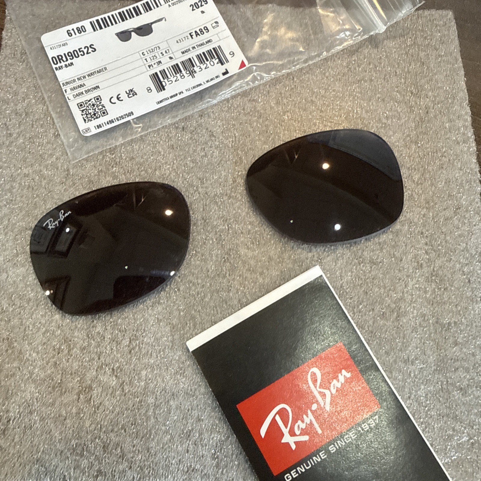 New Authentic RAY-BAN JR Sunglasses RJ9052S BROWN Replacement Lenses (47MM)