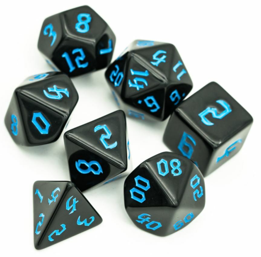 Blue Orcish Script Dice Set Poly RPG DnD Dungeons Dragons AD&D Pathfinder