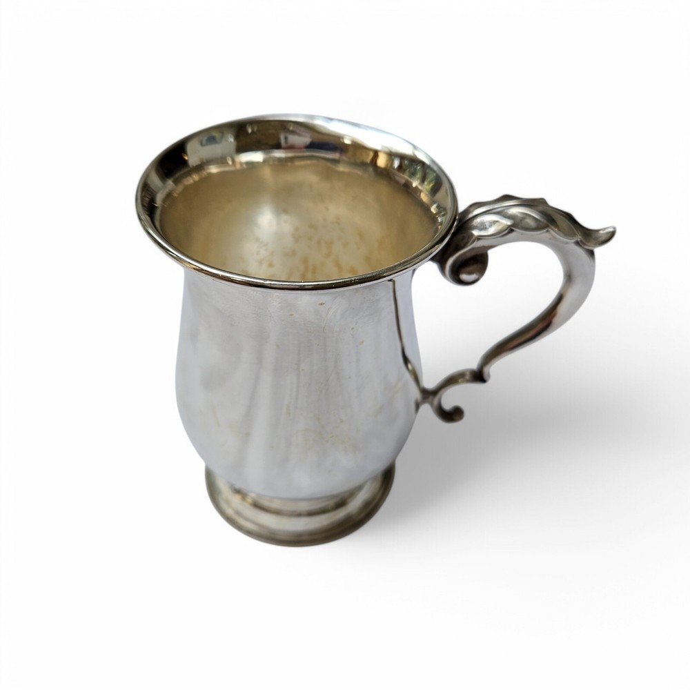 Antique Solid Silver Christening Mug – Rococo Scroll Handle, Baluster Form