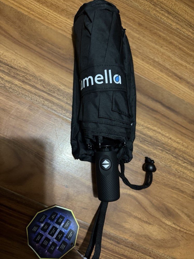 umella Black Compact Folding Women's Umbrella with Automatic Open Button