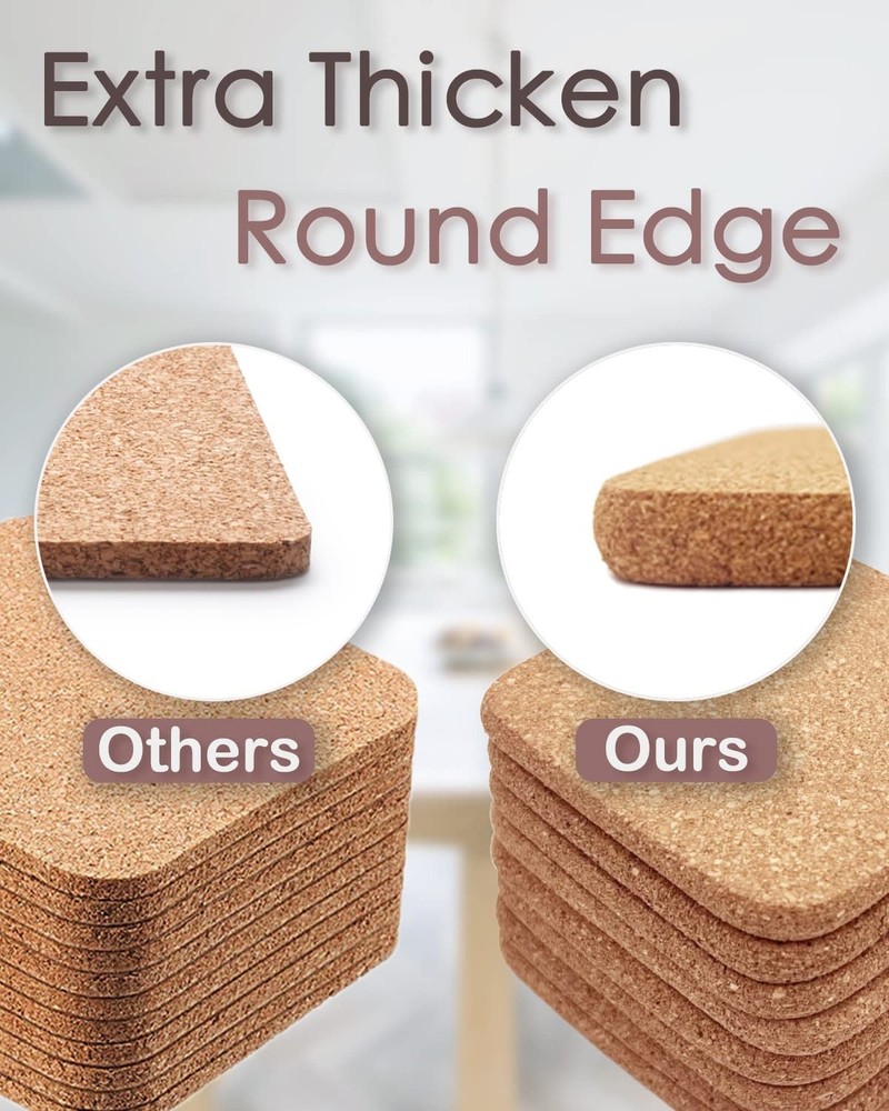 Cork Coasters for Drinks, 8 Pcs Square Extra Thick Absorbent Cork Coaster Set...
