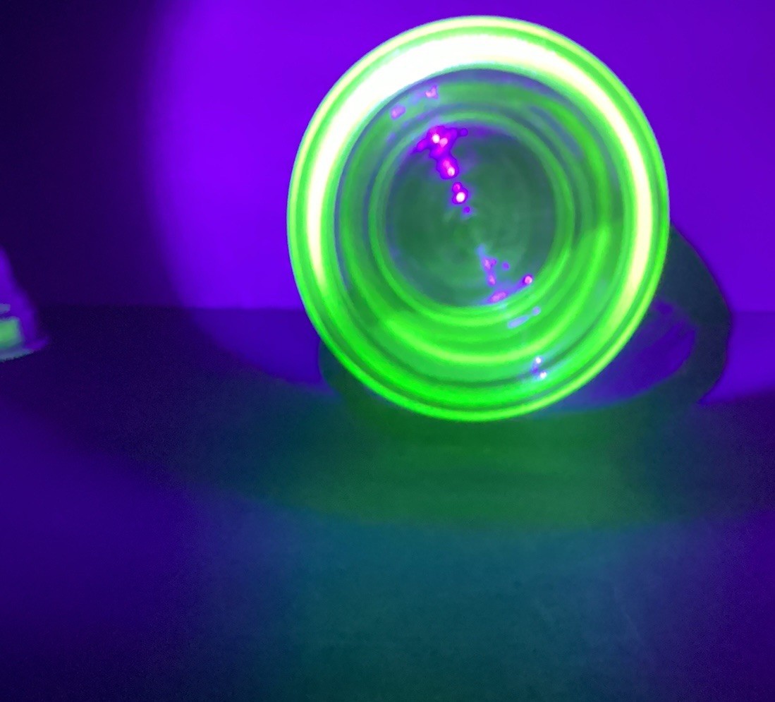 Vintage Green Uranium Glass Martini/Cocktail Shaker With Lids 11 Inches