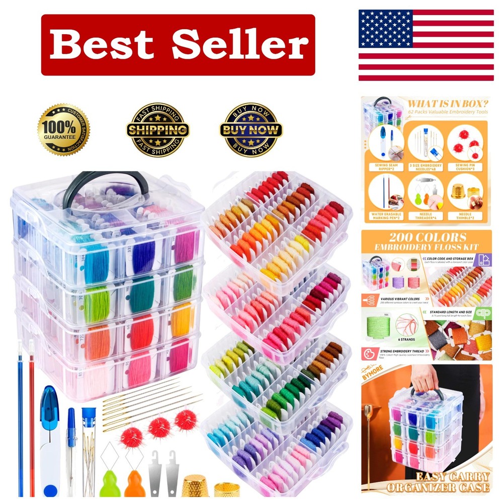 Complete 262-Piece Embroidery Thread Kit: Organized Storage & Essential Tools