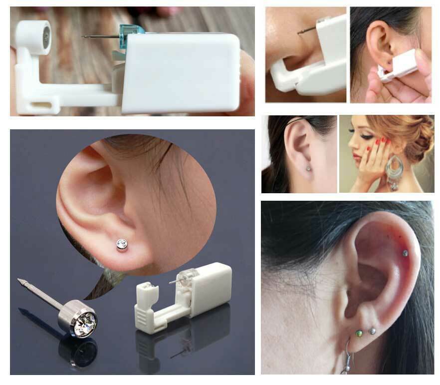 6× Ear Piercing Disposable Kit Silver Stud Earring Gun DIY Home Self Ear Sets US