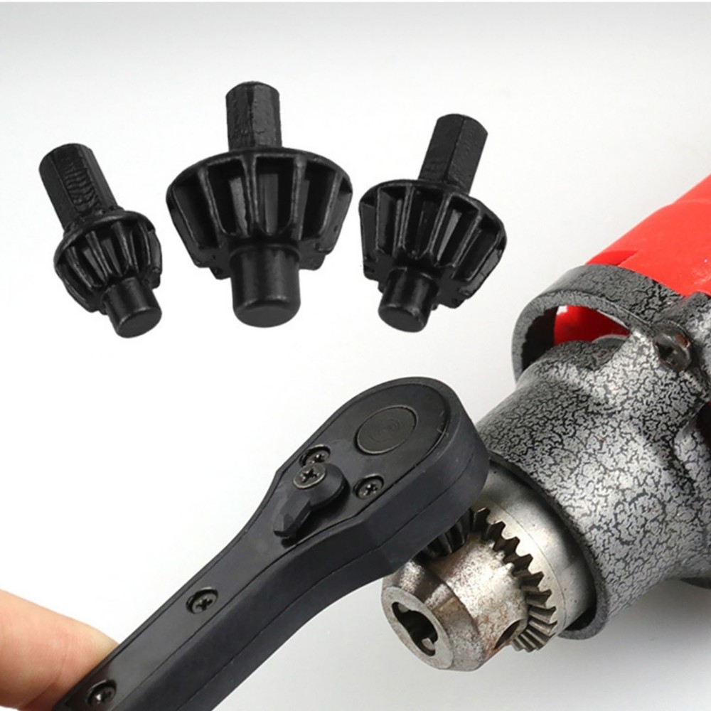 Ratchet Action Drill Chuck Key 2-in-1 Universal Wrench Set with Three Socket