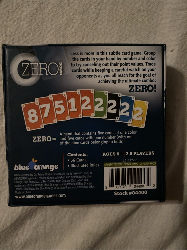 Zero Down Card Game Complete Has A Name On The Box