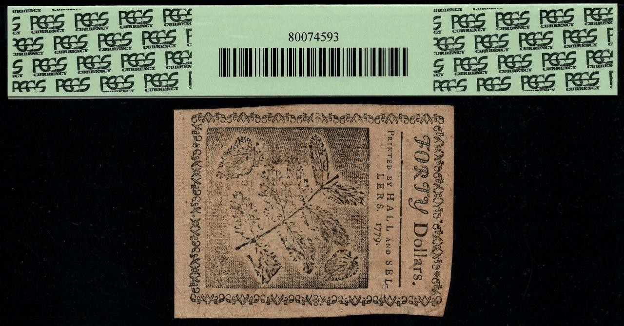 CC-95 All Seeing Eye PCGS AU50 PPQ $40 1779 Continental Colonial Currency