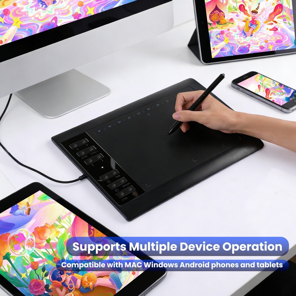 Drawing Tablet Large Area Graphics for Windows/Android/Mac+60°Tilt-Sensitive Pen