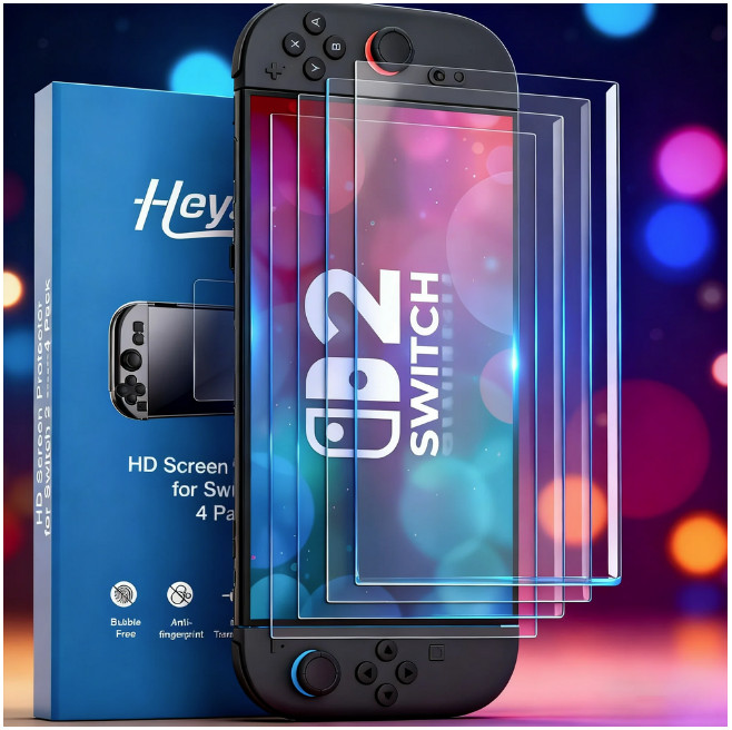 Lot of 12 (3 packages of 4) HEYSTOP HD Screen Protector for Nintendo Switch 2
