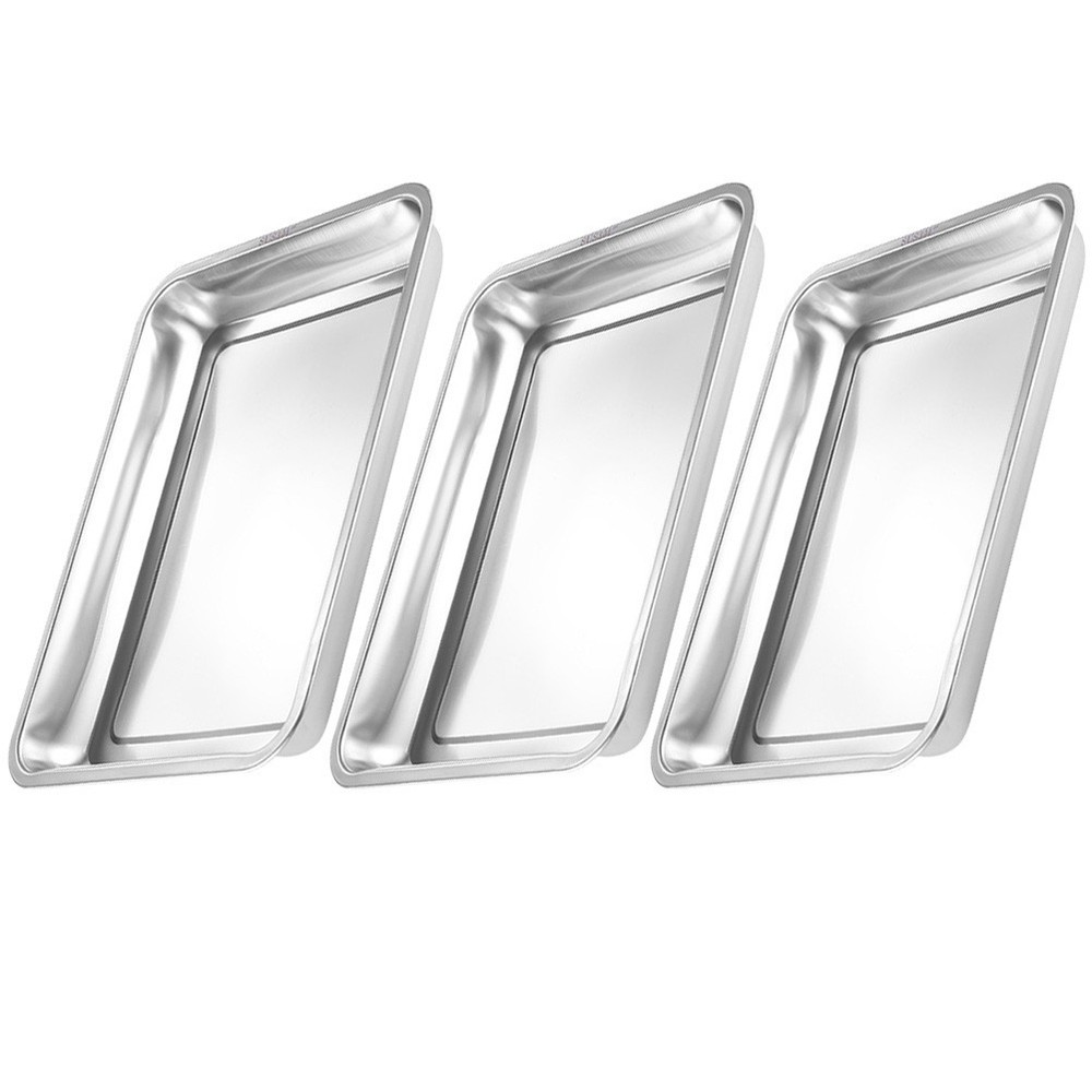 3pcs Oven Pan Stainless Steel Rectangular Heavy Duty Deep Edged Tray