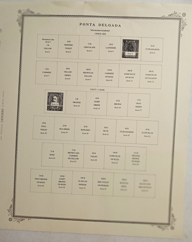 Ponta Delgada Scott Specialty Page, 1892 To 1905, Damaged, No Stamps