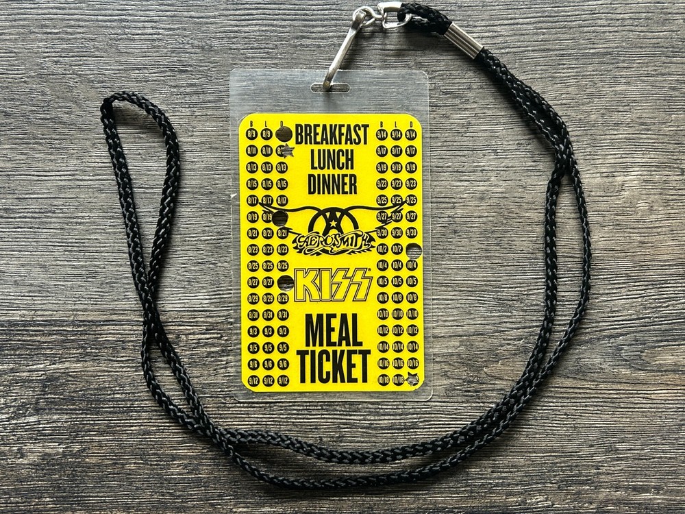KISS Aerosmith LAMINATE PASS Concert Tour 2003 Road Crew Meal Ticket w/ Lanyard