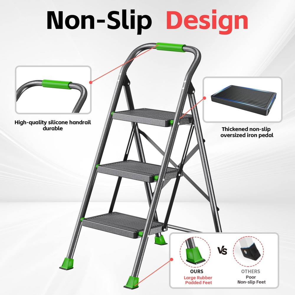 Step Ladder Foldable Folding Stool - for Home Adults Kitchen 3 Stepping Extensio