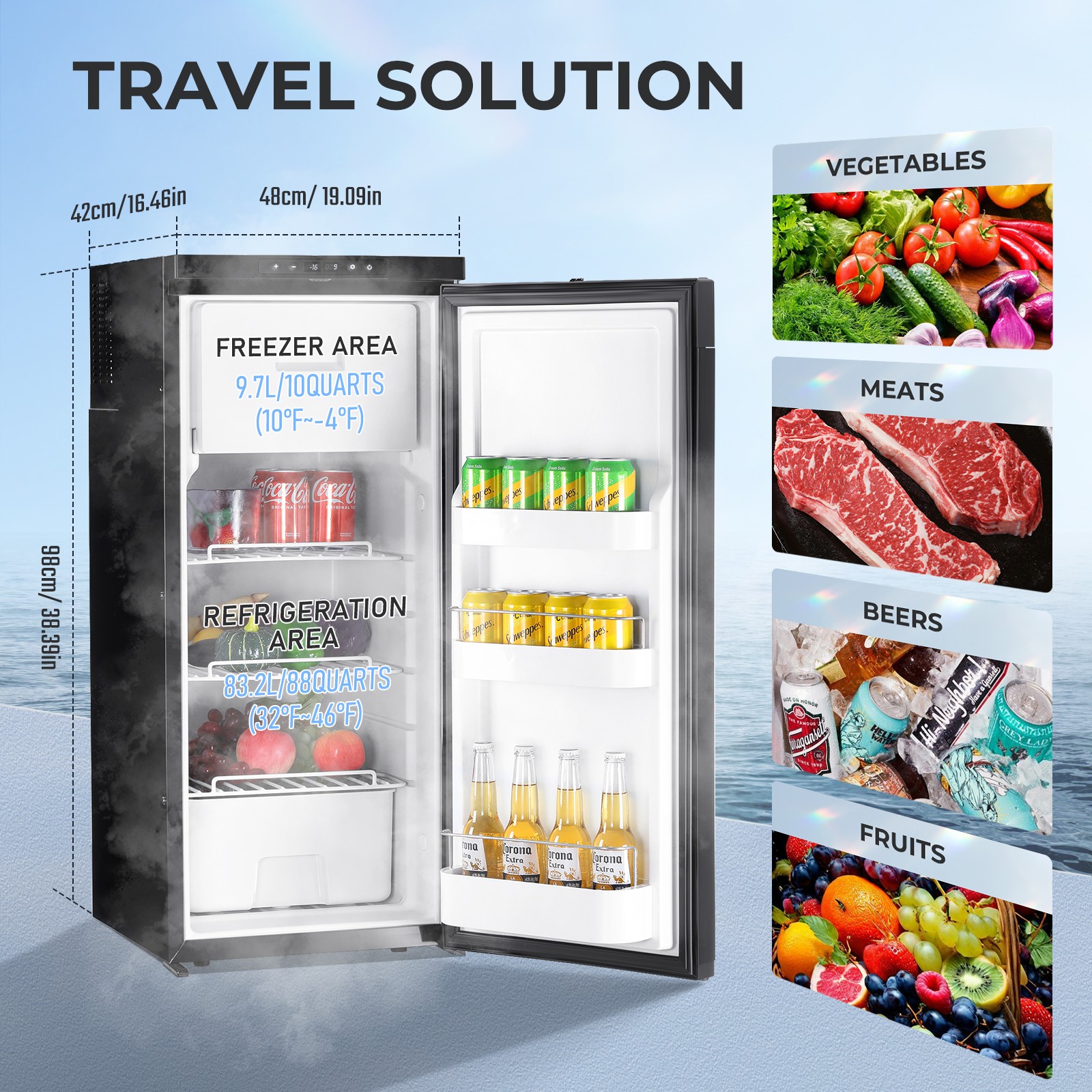 3.18 Cu.Ft Truck Fridge AC110V DC 12V/24V Portable RV Car Refrigerator Freezer