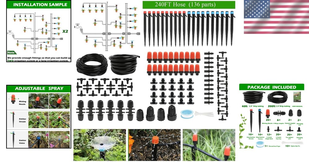 2-in-1 Drip Irrigation System, 250 Sq ft Coverage