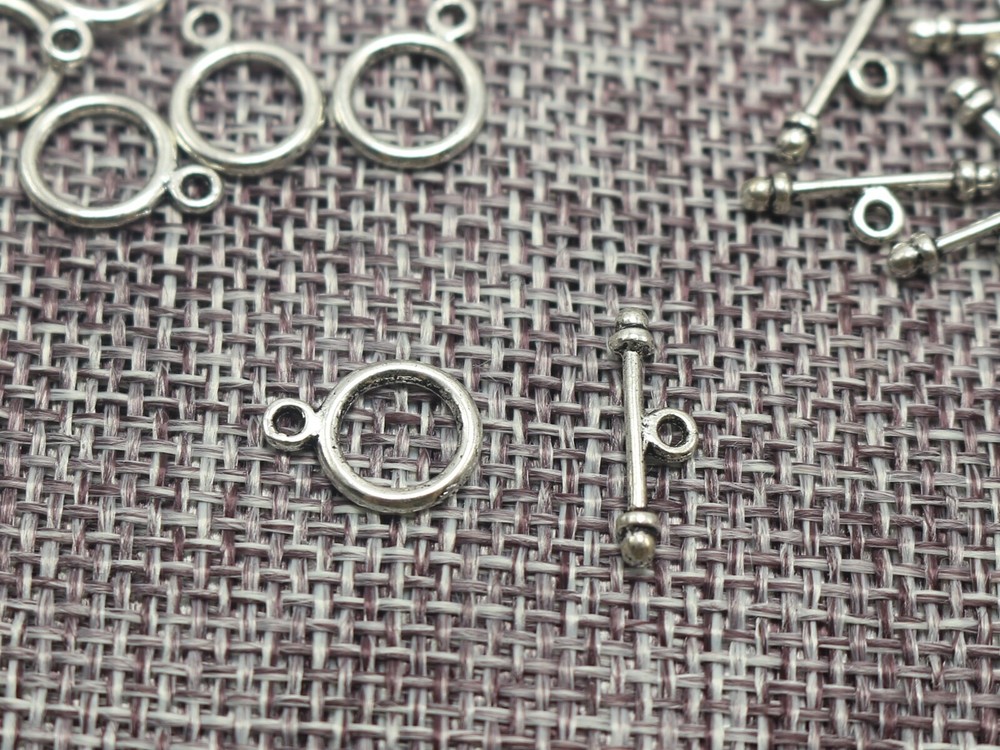 50 Sets Tibet Silver Tone Tiny Round Circle Toggle Clasps 10mm Bracelet Making