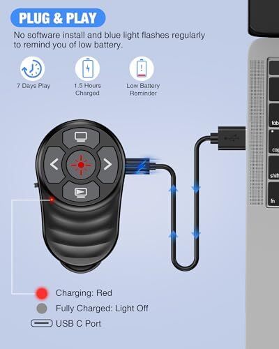 Wireless Finger Ring Presentation Clicker, 2-in-1 USB Type C Laser Pointer for P