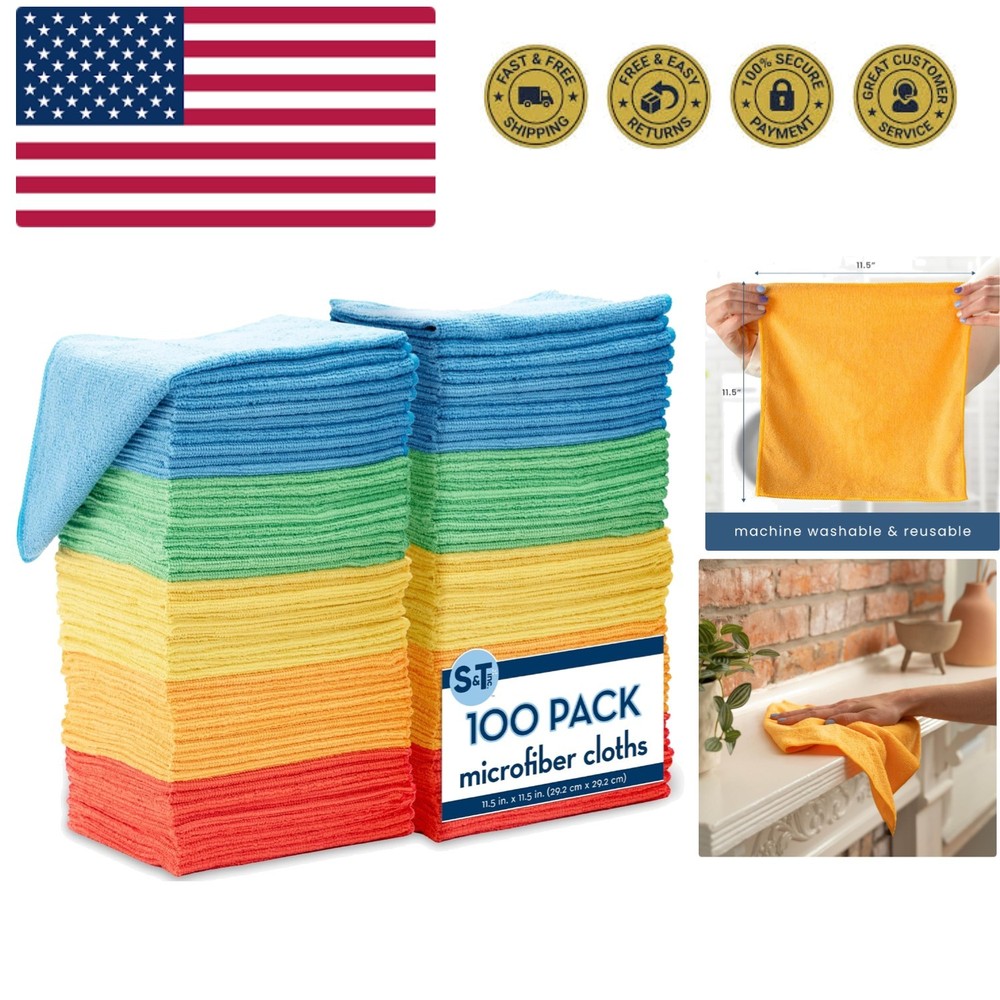 100 Pack Microfiber Cleaning Cloth, Bulk Towels for Home, Reusable Microfiber...
