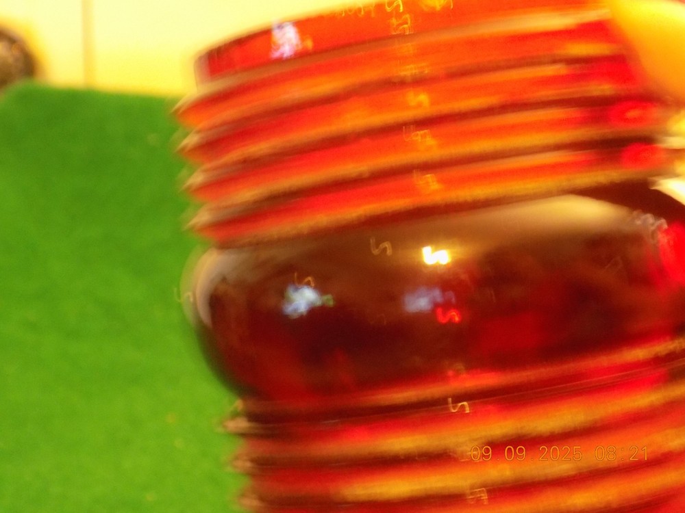 Vintage red glass train globe