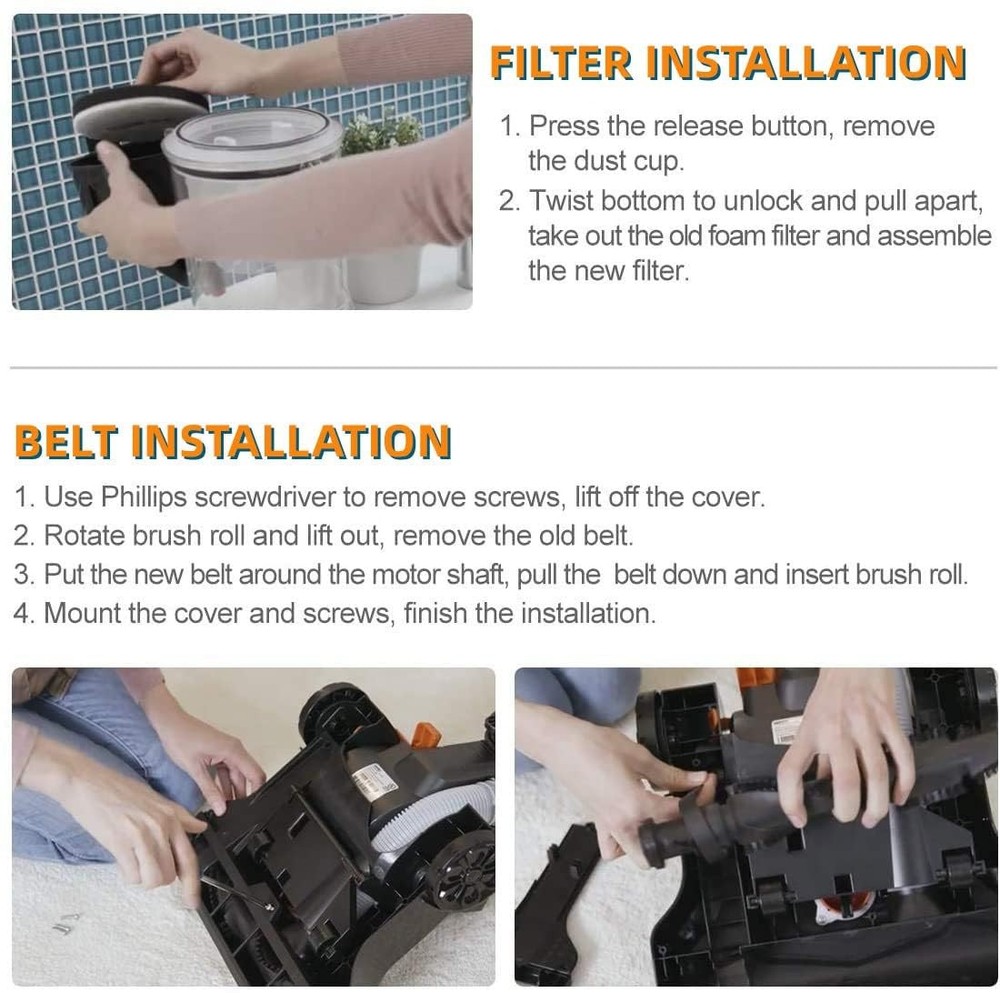 Replacement Belts and Filter for Eureka NEU100 Airspeed Compact Bagless...