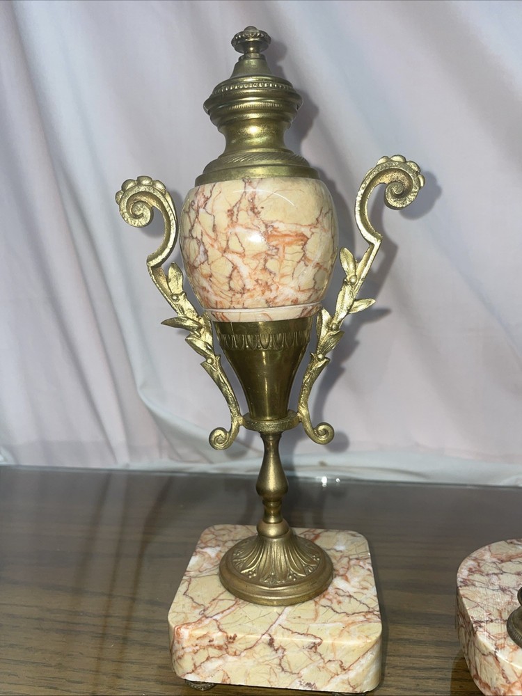 French Marble and Ormulo 5 Column Portico Clock Selsi Paris Three Piece Set