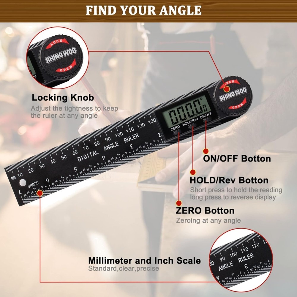 Digital Angle Finder Protractor, Angle Measuring Tool for Woodworking/Carpent...