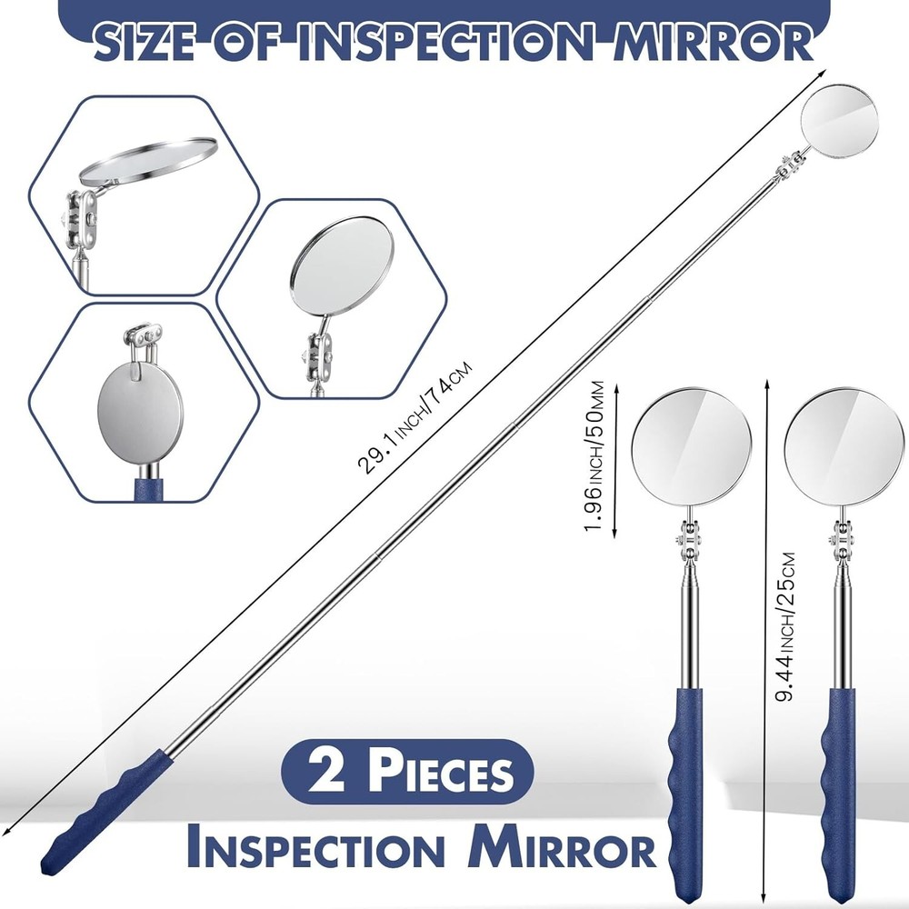 2 Pack Round Telescoping Inspection Mirror Mechanics Mirror Tool for Technician