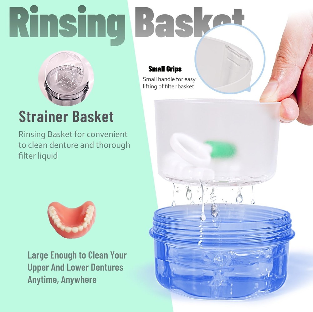 Leak Proof Portable Denture Bath Case Cleaning Cup, False Teeth...