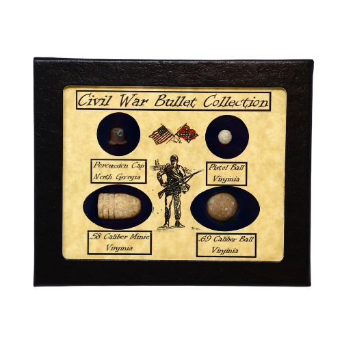 Original Civil War Bullets Relics in Matted Display Case (4 Piece) with COA