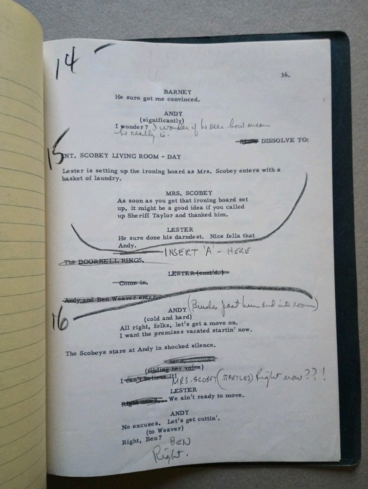 Original ANDY GRIFFITH SHOW TV SCRIPT 'Andy Forecloses' + Handwritten Notes