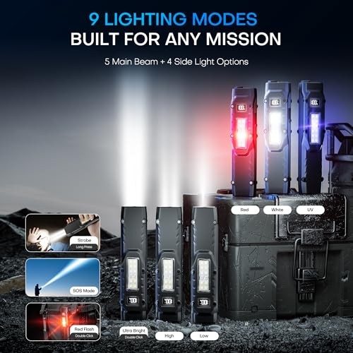 EDC Tactical Flashlight, Flat Flashlights Rechargeable,Dual Black (White Light）