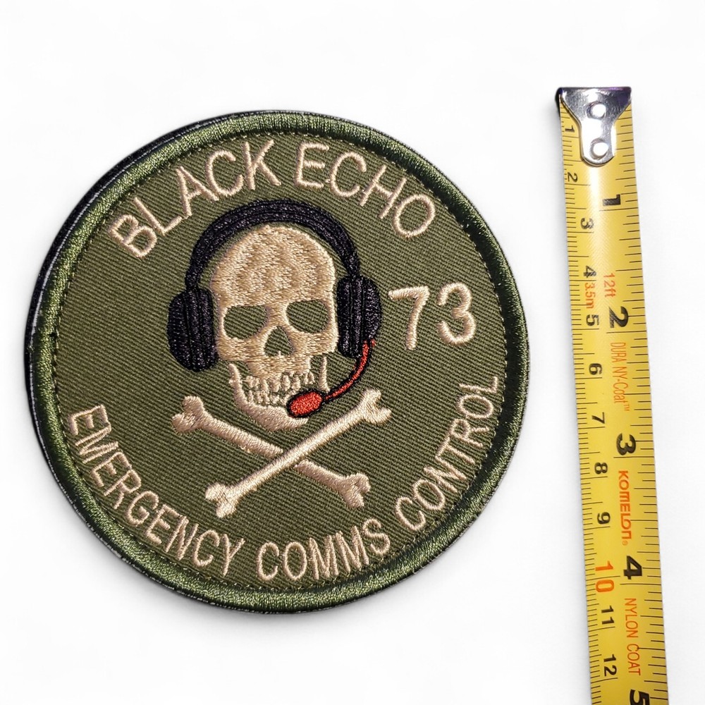 4" Black Echo HAM COMMS OPERATOR Patch Black White Tactical Hook Backed
