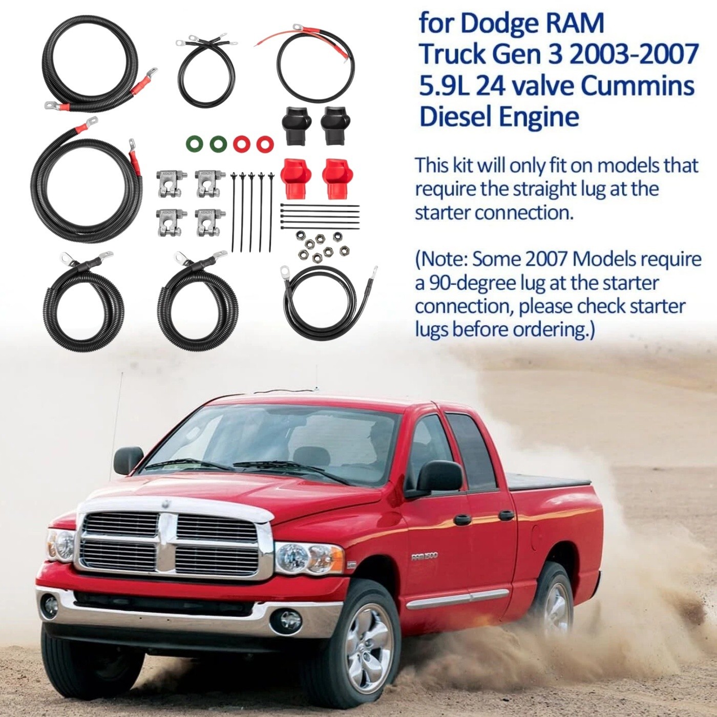 For 2003-2007 Cummins Dodge RAM Truck Gen 3 5.9L 24 Valve Battery Cable Wire Kit