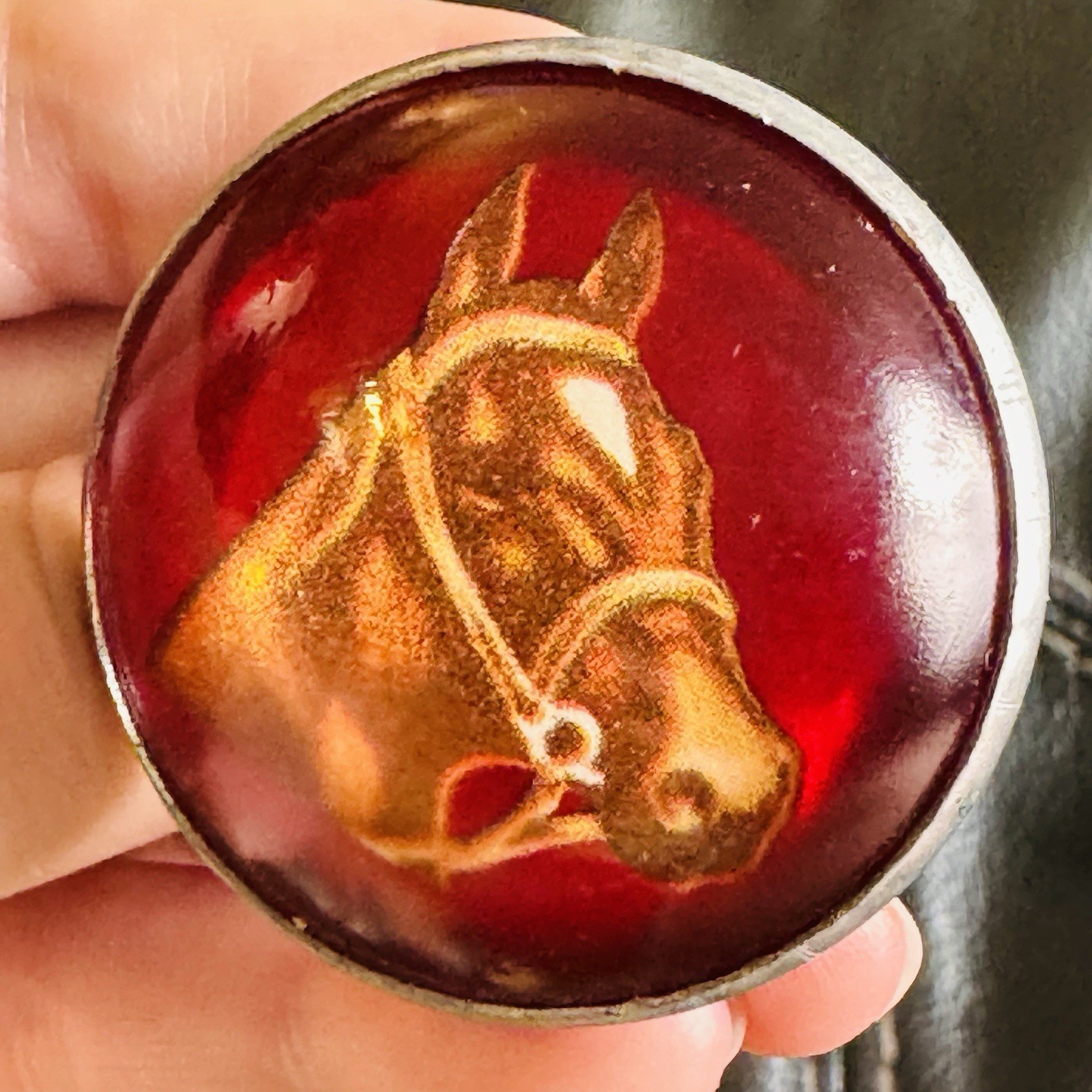 Vintage Horse Bridle Rosettes Red English Horse Head HA Chapman Pair