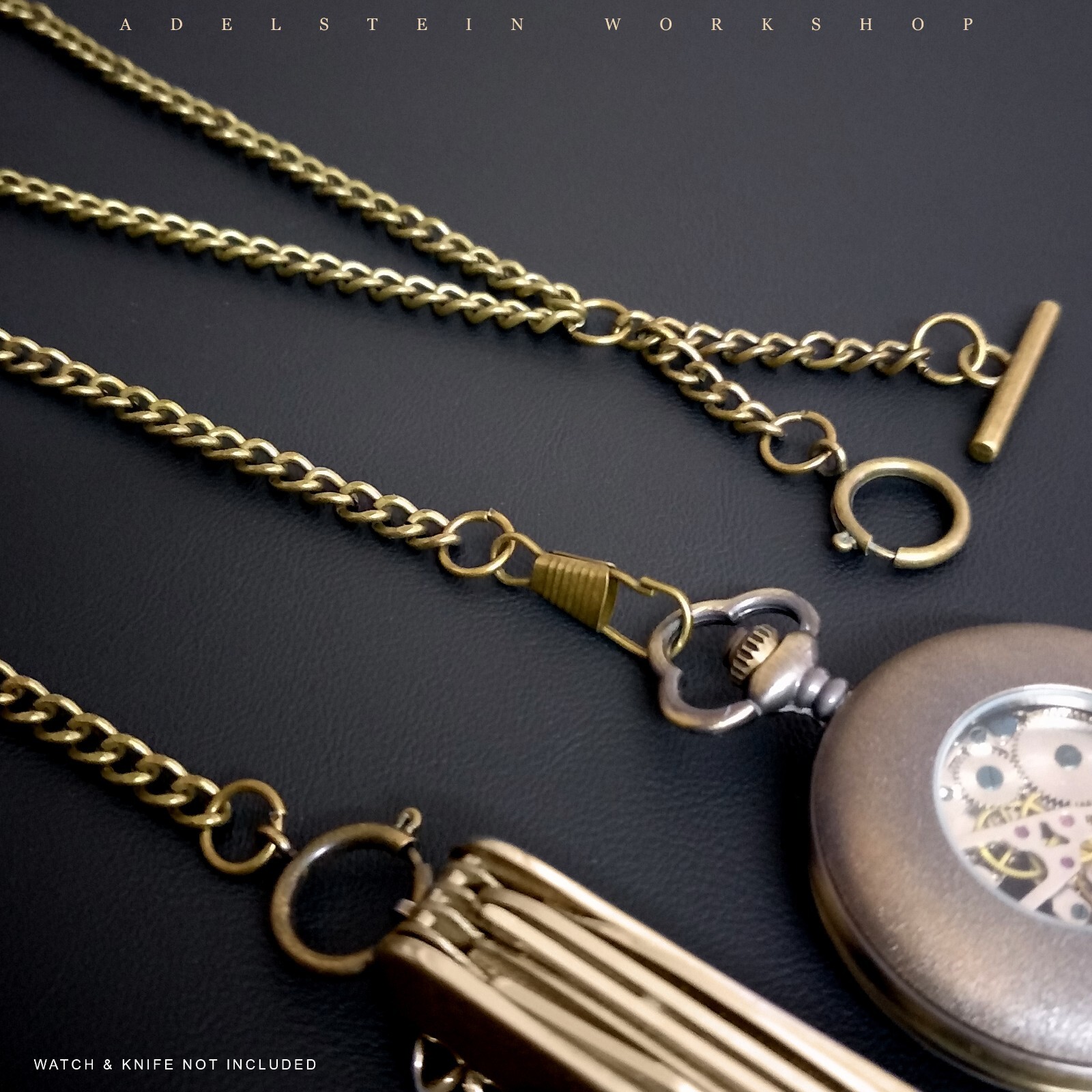 Brass Waldemar Double Albert Pocket Watch Chain, Swivel, Drop FOB006 (See NOTE)