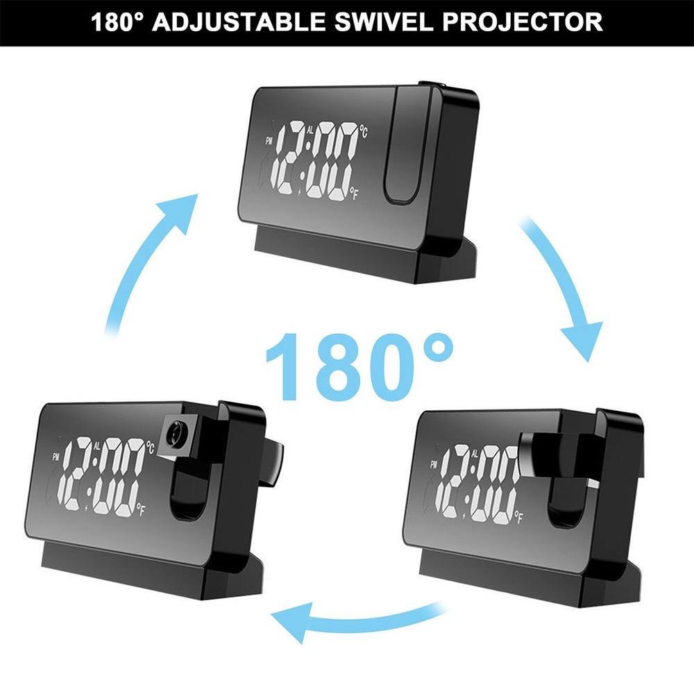LED Digital Projector Projection Snooze Dual Alarm Clock Timer USB Temperature