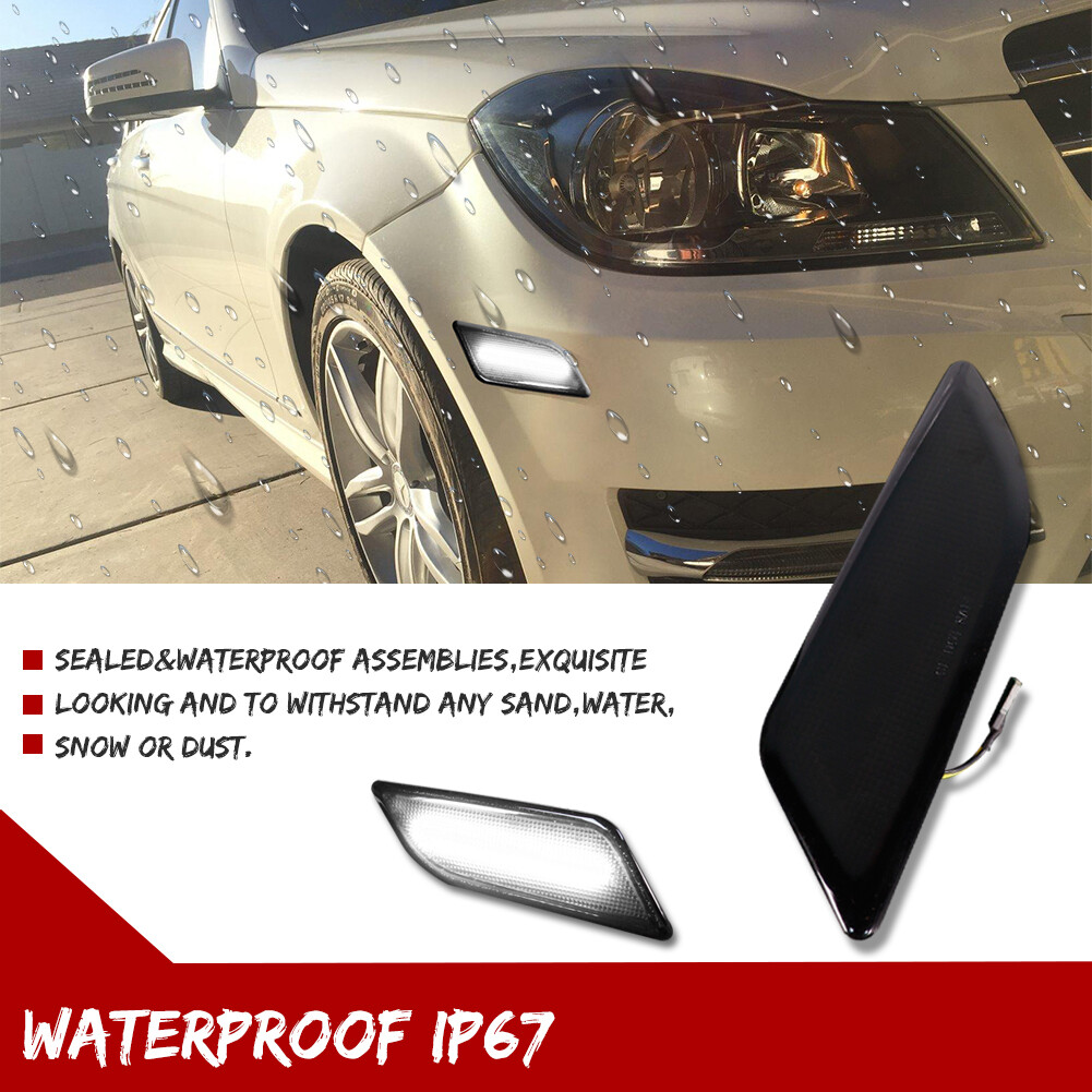 White LED Side Marker Lights Smoke Lens For 2012-14 Mercedes W204 C250 C300 C350