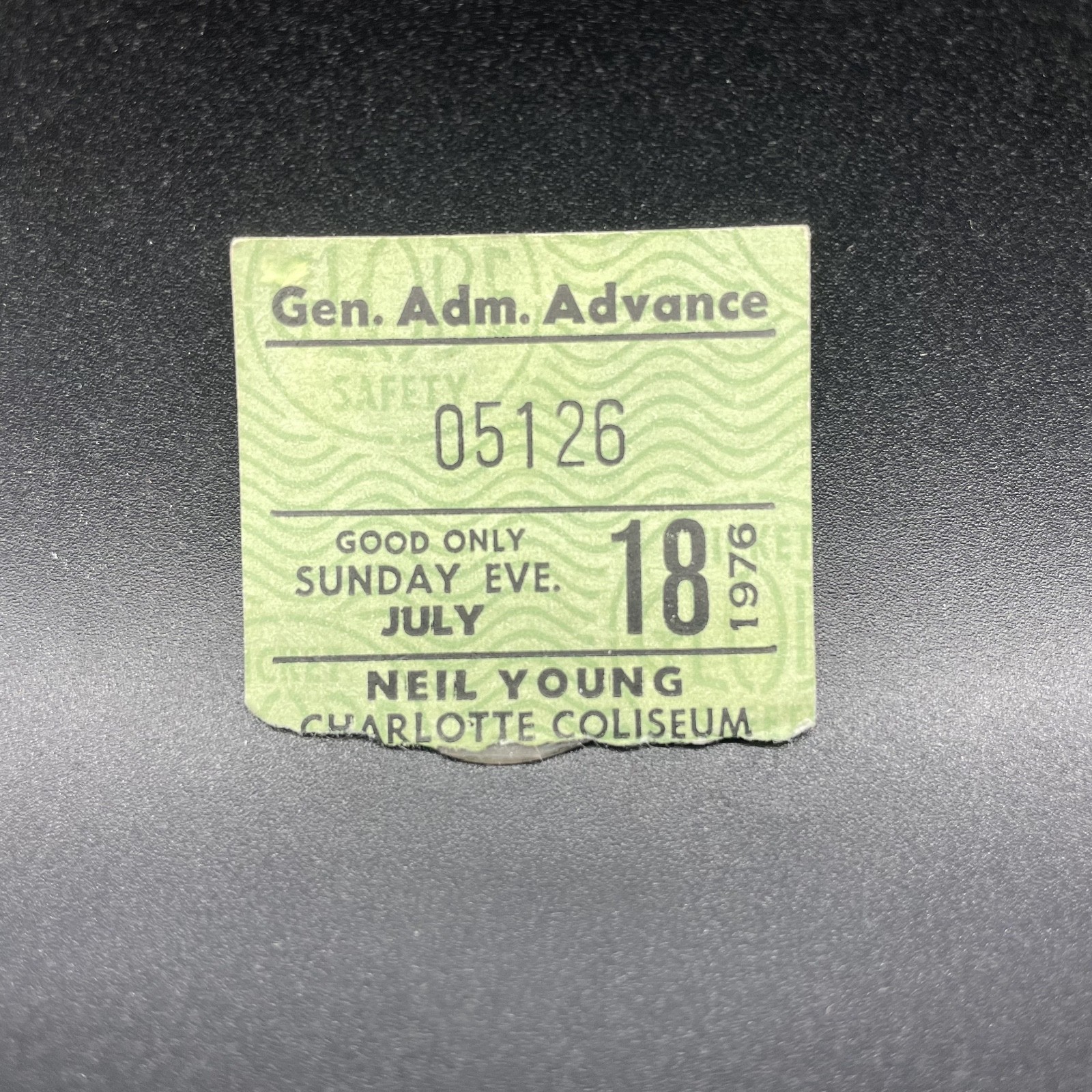 NEIL YOUNG, CHARLOTTE COLISEUM, CONCERT TICKET, JULY 18, 1976